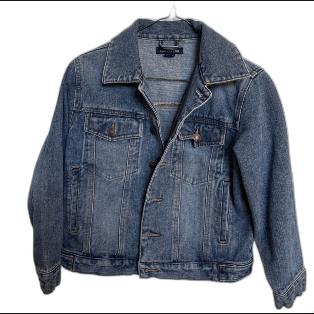 Girls Lands End Denim Jean Jacket Size 7-8